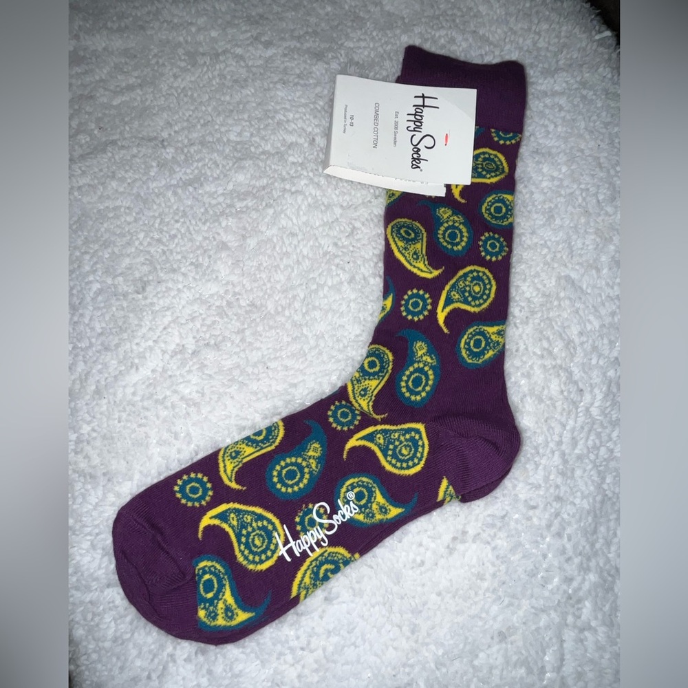 Happy Socks Purple Paisley Men's Socks NWT